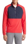 Cutter & Buck Adapt Quarter Zip Wind Resistant Knit Pullover In Red/ Navy Blue