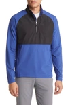 Cutter & Buck Adapt Quarter Zip Wind Resistant Knit Pullover In Tour Blue/ Black