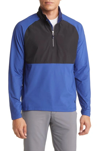 Cutter & Buck Adapt Quarter Zip Wind Resistant Knit Pullover In Tour Blue/ Black