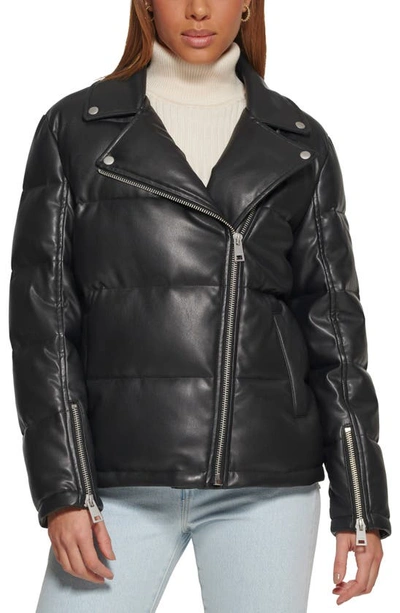 Levi's Women's Faux-leather Quilted Puffer Moto Coat In Black