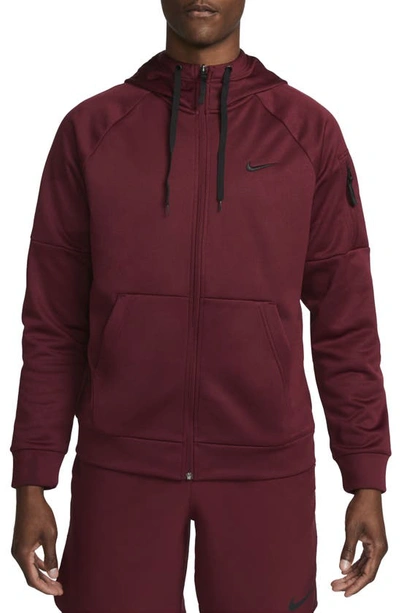Nike Men's  Therma Therma-fit Full-zip Fitness Top In Dark Beetroot/ Black