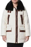 Andrew Marc Dutton Genuine Shearling Trim Down & Feather Fill Puffer Parka In Birch