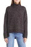 Treasure & Bond Marled Mock Neck High-low Tunic Sweater In Grey Dark Charcoal Heather