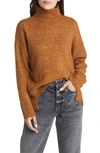 Treasure & Bond Marled Mock Neck High-low Tunic Sweater In Tan Dale