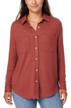 C&c California Marina Luxe Essential Knit Button-up Shirt In Mahogany