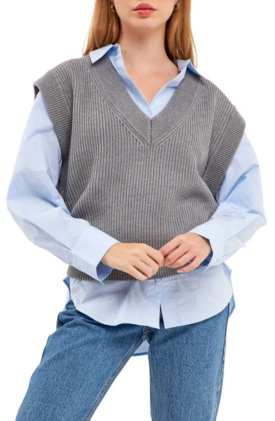 English Factory Oversized Ribbed Knit Sweater Vest In Grey