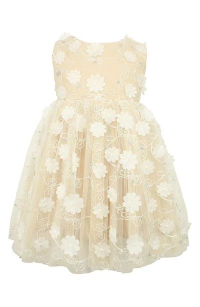 Popatu Kids' 3d Floral Appliqué Tulle Dress In Ivory