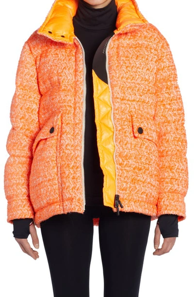 Moncler Anteines Tweed Down Jacket In Orange