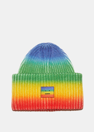 Acne Studios Pansy Face Patch Wool Beanie Hat In Multi