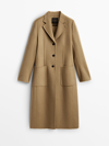 MASSIMO DUTTI LONG WOOL BLEND COAT WITH SHOULDER PADS