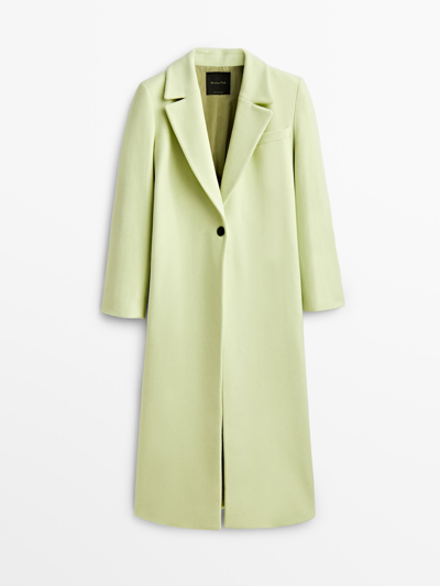 Massimo Dutti Long Wool Coat In Pale Lime