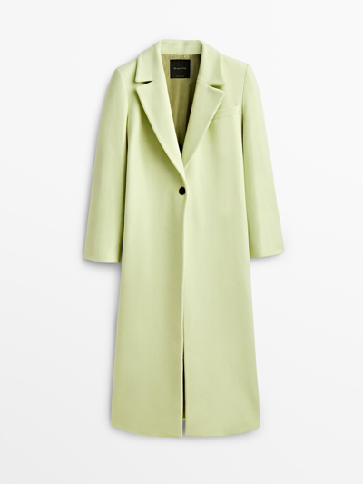 Massimo Dutti Long Wool Coat In Pale Lime ModeSens