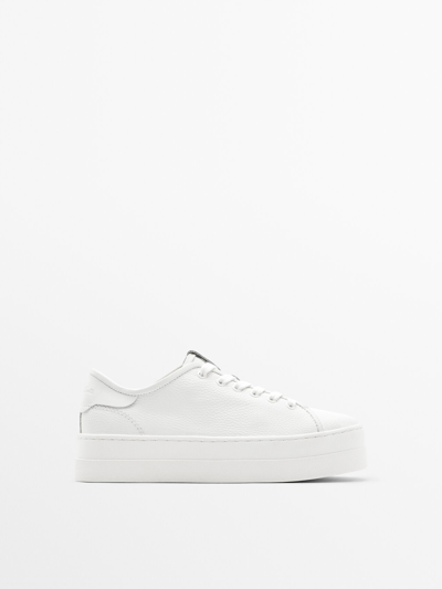 Massimo Dutti Leather Platform Trainers In White
