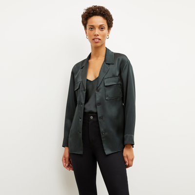 M.m.lafleur The Alyssa Jacket - Washable Silk Charmeuse In Hunter