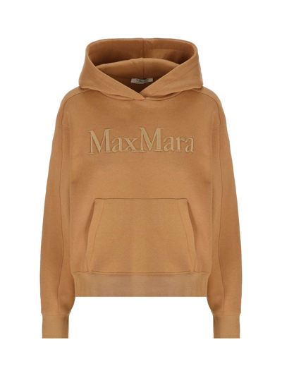 Max Mara Logo Embroidered Jersey Hoodie In Cammello