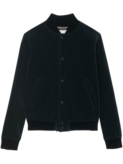 Saint Laurent Giubbotto Teddy In Velluto Di Cotone Verde In Green