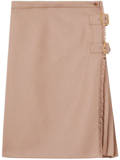 Burberry Wool Gabardine Kilt Skirt In Warm Fawn