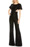 Mac Duggal Sequin Cutout Wide Leg Jumpsuit In Black