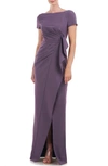 Kay Unger Franca Cascade Ruffle Column Gown In Purple