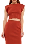 Endless Rose Cinch Waist Sleeveless Knit Top In Burnt Orange