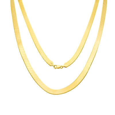 Pre-owned Nuragold 10k Yellow Gold Solid Womens 8mm High Polish Silk Herringbone Chain Necklace 18"