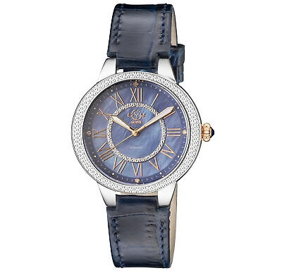 Pre-owned Gevril Gv2 By  Women's Astor Ii 9149-l5 Blue Mop Dial Diamond Leather Swiss Watch