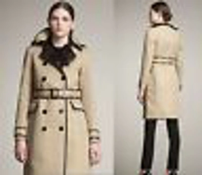 Pre-owned Burberry $3,995  Prorsum Us 12 Women Bound Edge Trench Coat Wool Jacket Lady Gift In Burgundy/black Plaids