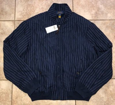 Pre-owned Polo Ralph Lauren Mens  Pinstripe Bomber Jacket Blue $268