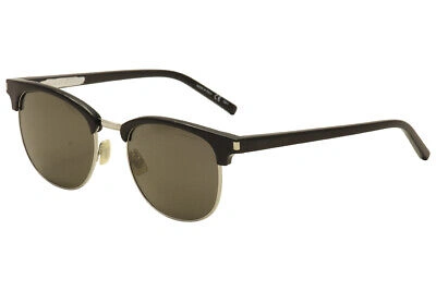 Pre-owned Saint Laurent Sl108 Sl/108 001 Black/silver Pilot Sunglasses 52mm In Gray