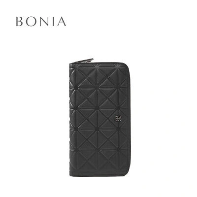 Pre-owned Bonia Nero Kaleidoscope Zippered Men's Wallet With Zip-around 866026-511-08 In Black