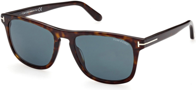 Pre-owned Tom Ford Gerard-02 Ft 0930 52v Shiny Classic Dark Havana / Dark Teal 56mm In Black