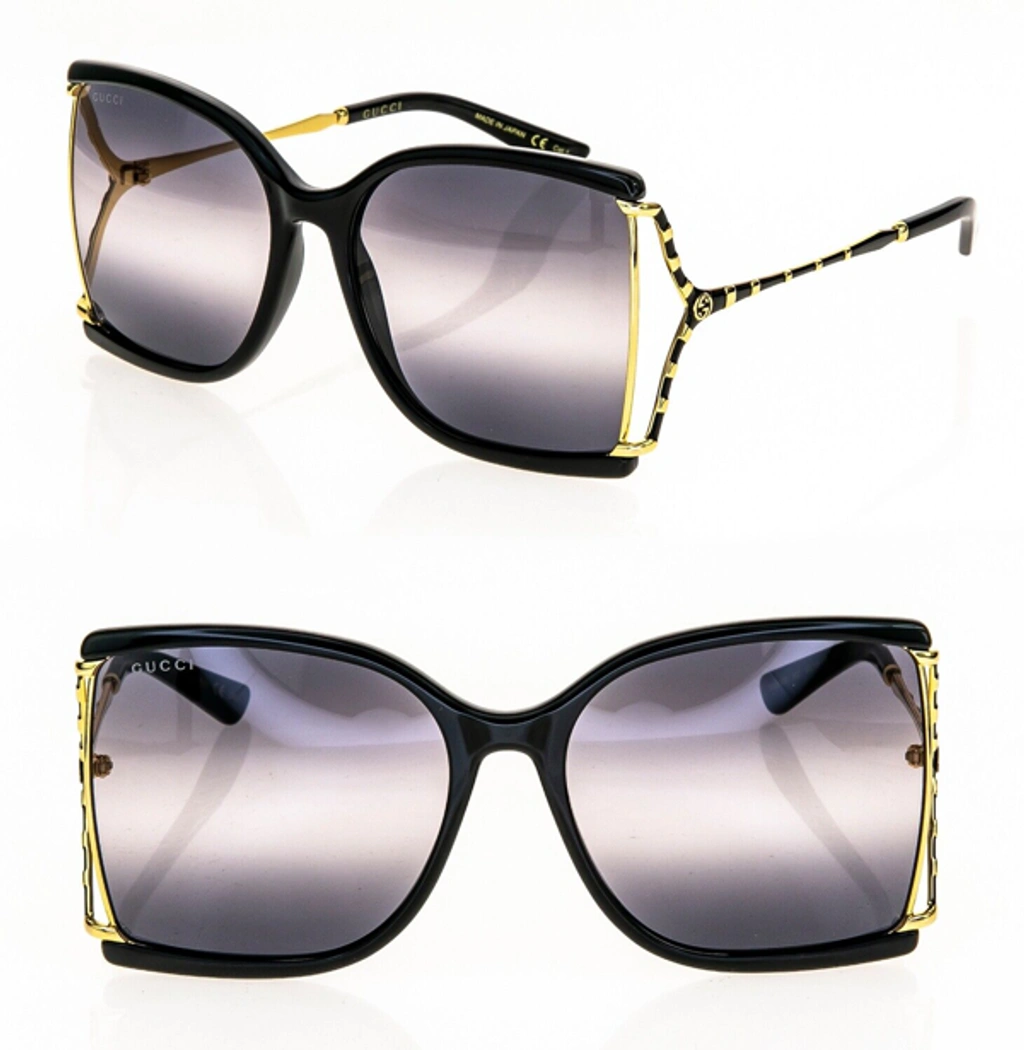 Gucci GG0592S 002 Square Sunglasses - Black/Gold\\Smoke Gradient Gucci Gucci-Logo GG0592S 002 Sunglasses Women main image 2