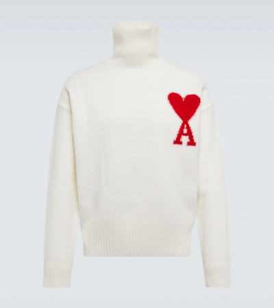 Ami Alexandre Mattiussi Ami De Caur Wool Turtleneck Sweater In White