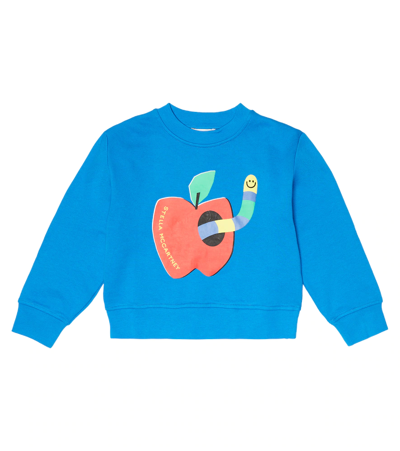 Stella Mccartney Kids' Cropped Cotton Sweatshirt In Blue