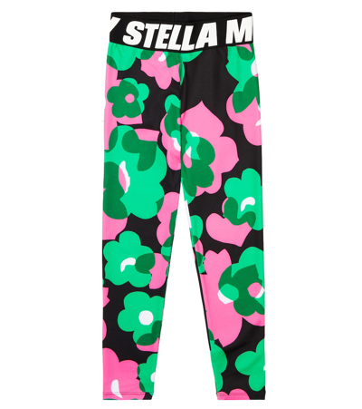 Stella Mccartney Kids' Floral-print Logo-waistband Leggings In Green
