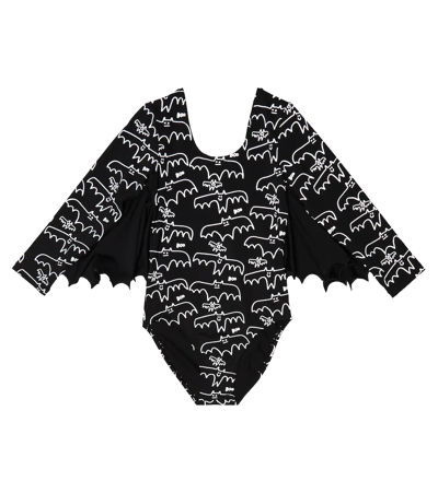 Stella Mccartney Kids' Bat-print Bodysuit In Nero/bianco