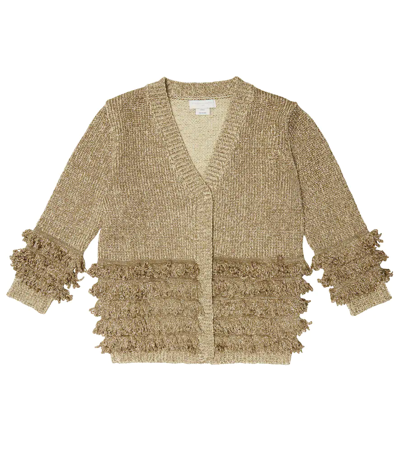 Stella Mccartney Kids' Fringed Cotton-blend Cardigan In Oro