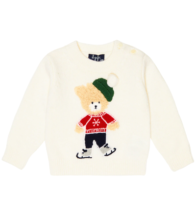 Il Gufo Baby Intarsia Wool Sweater In Milk/berry