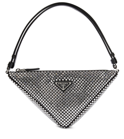 Prada Triangle Embellished Satin Pouch In Cristal