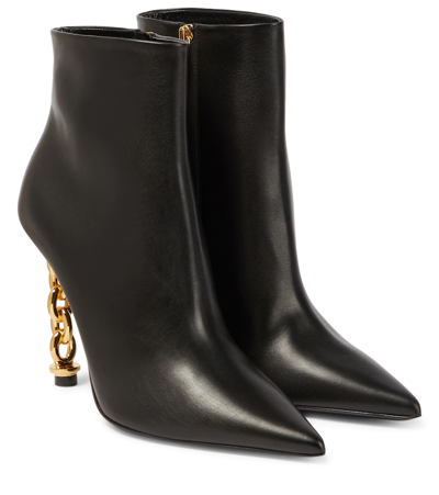 Tom Ford Chain-trimmed Leather Ankle Boots In Black
