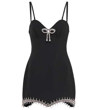 Area Black Embellished Asymmetric Mini Dress