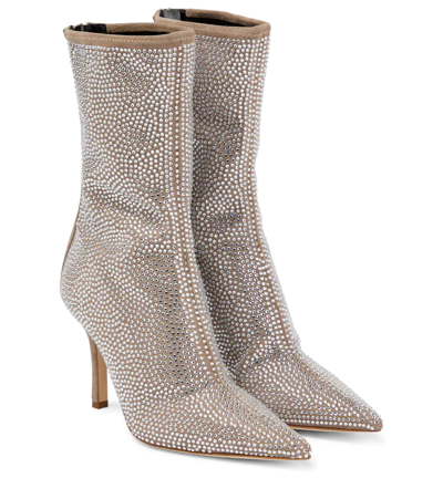 Paris Texas Grey Holly Mama 95 Crystal Suede Ankle Boots In Beige