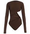 Jacquemus Asymmetric Cropped Bodysuit In Brown
