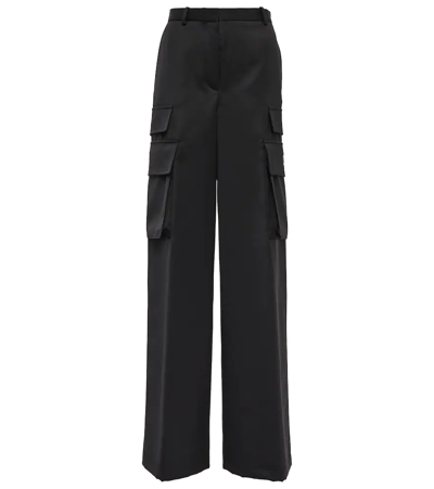 Versace Compact Wool Wide Cargo Pants In Black