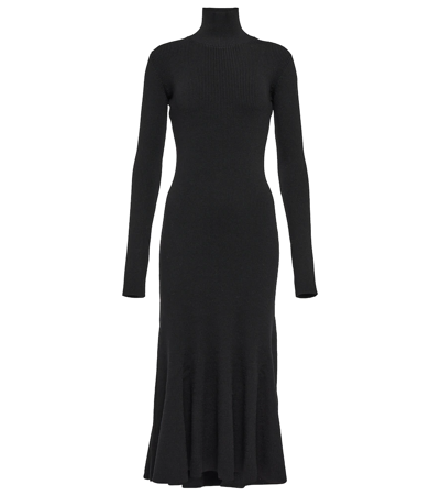 Balenciaga Ribbed Wool-blend Turtleneck Midi Dress In Black