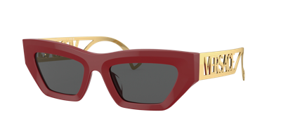 Versace Cut Out Logo Slim Acetate Sunglasses Red In Dark Grey