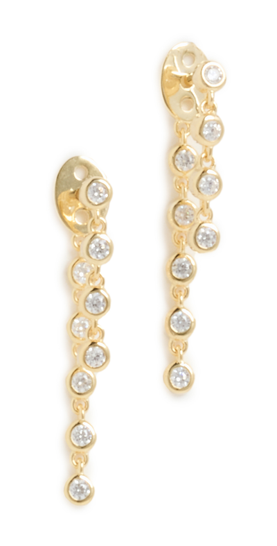 By Adina Eden Double Bezel Chain Drop Stud Earrings In Gold