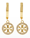 Tory Burch Miller Pave Crystal Hoop Earrings In Tory Gold Crystal