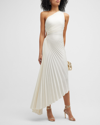 A.l.c Delfina Pleated Long Asymmetric One-shoulder Dress In Whisper Wh
