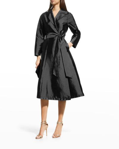 Frances Valentine Lucille Midi Wrap Shirtdress In Black